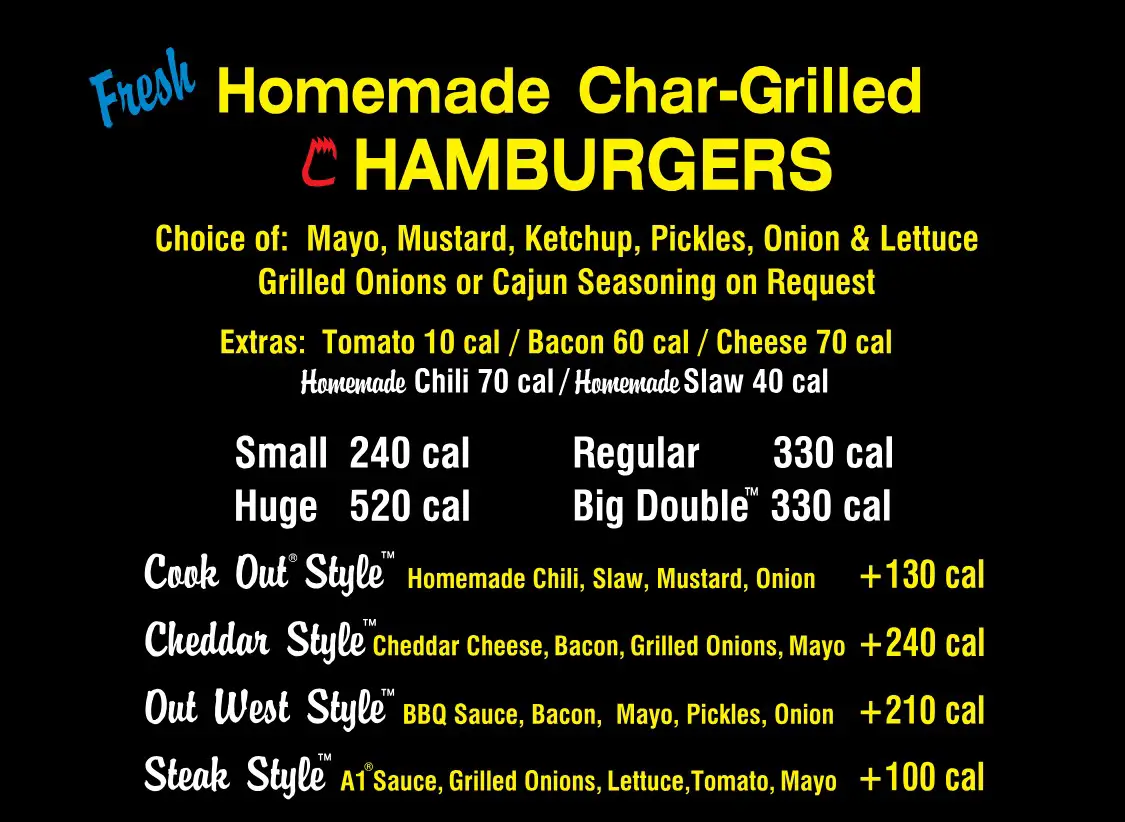 Cookout Hamburgers Menu Prices 2025 cookout hamburgers menu