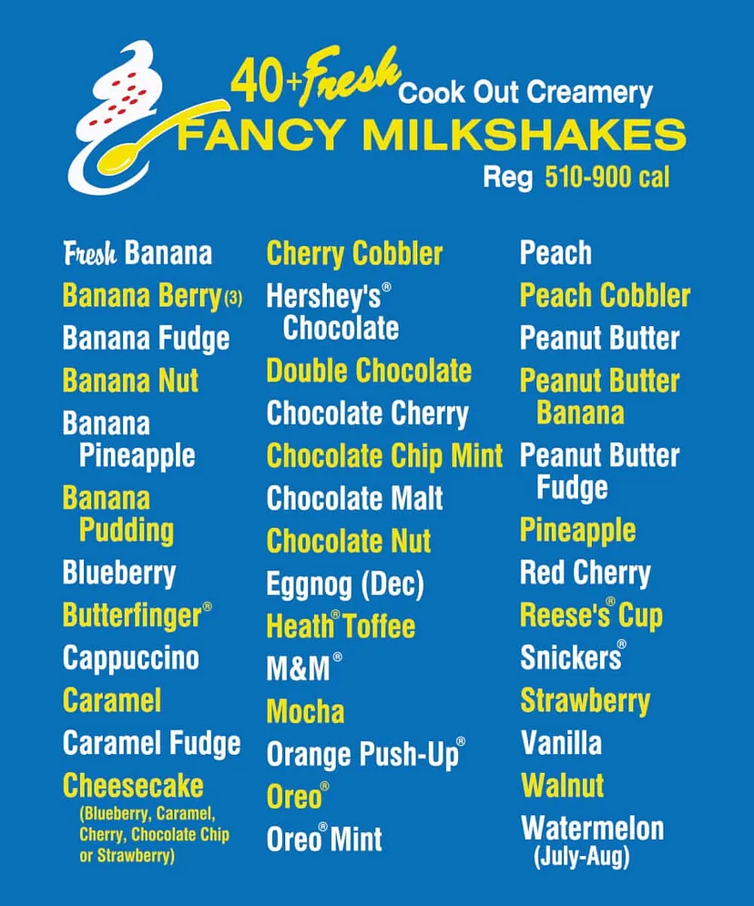Cookout milkshakes Flavors