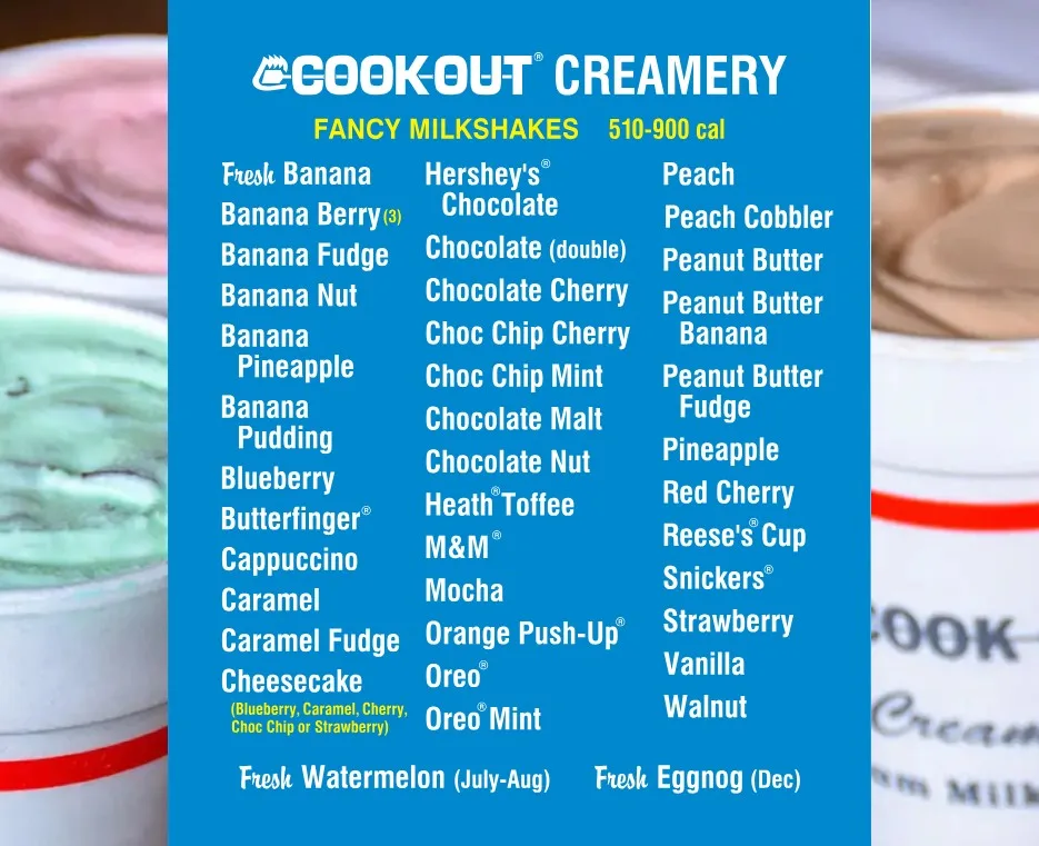 Cookout Shakes flavors
